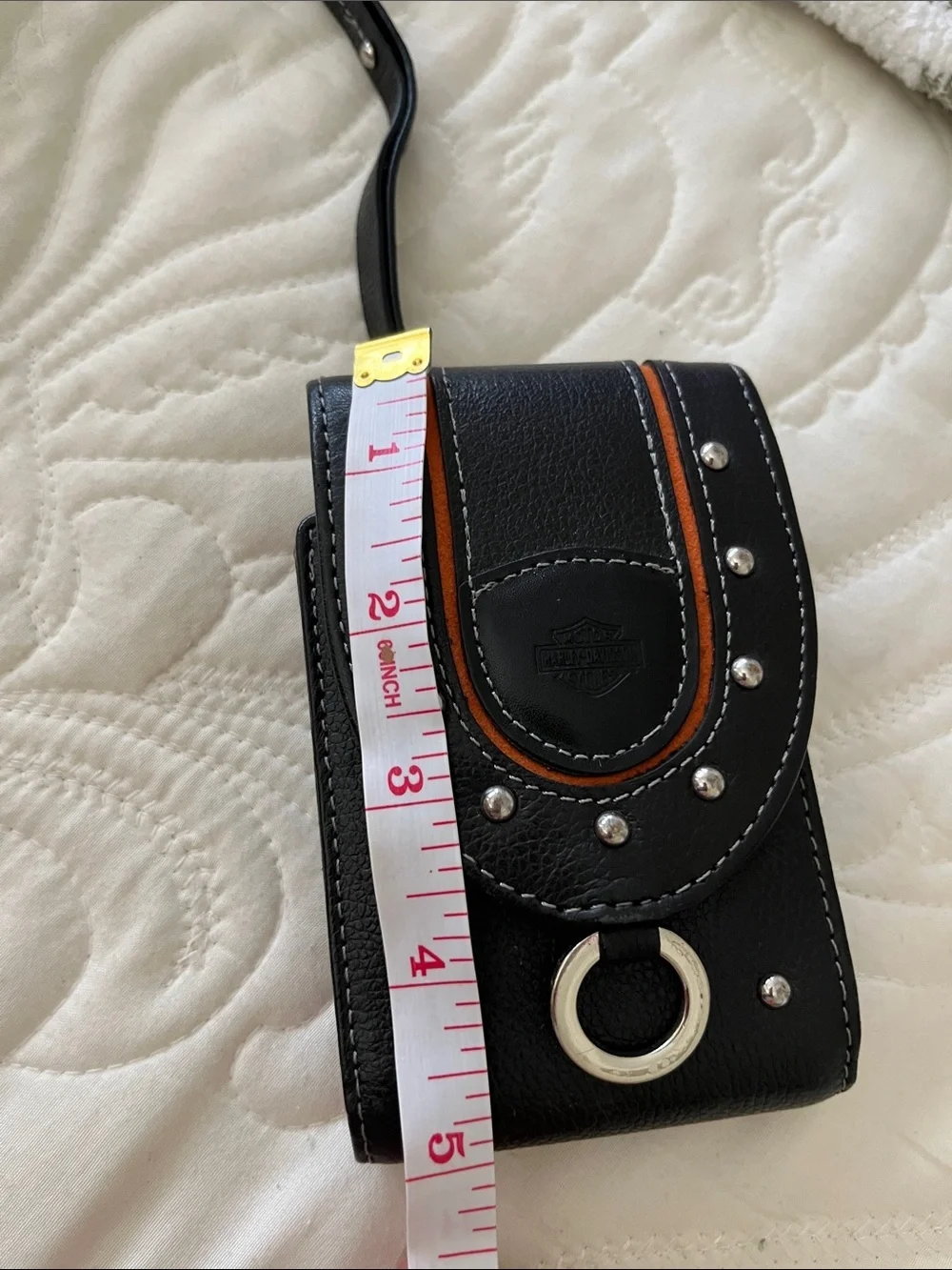 Harley-Davidson Black and Orange Leather Wristlet Pouch